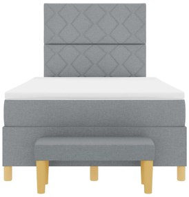 Cama Box Spring com Colchão e Banco Cinza Claro 120x200 cm Tecido