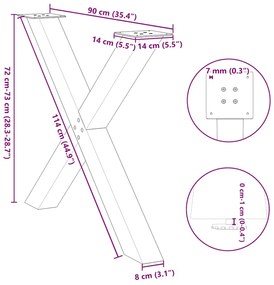 Pés para mesa de jantar em formato de X, 2 peças, preto, 90x (72-73) c