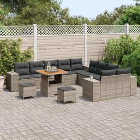 Conjunto de Sofá de Jardim vidaXL 13 Peças com Almofadas Cinza Rattan