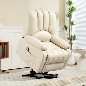 Poltrona relaxante reclinável elétrica com função de levantamento, apoio para os pés e comando à distância 86 x 92 x 102 cm Bege