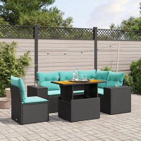 vidaXL 6 pcs conjunto de sofás p/ jardim c/ almofadões vime PE preto