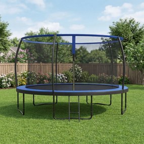 Trampolim infantil de jardim de 427 cm com varas curvas, rede de segurança Preto-Azul