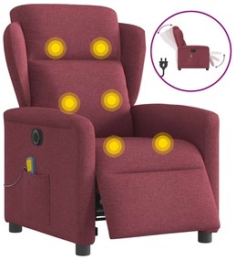 vidaXL Poltrona reclinável de massagens elétrica tecido vermelho tinto