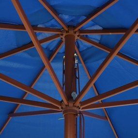 Guarda-sol de exterior c/ poste de madeira 350 cm azul
