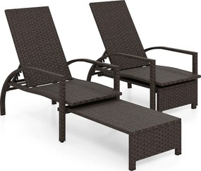 Conjunto de 2 Espreguiçadeiras de Jardim, 146 x 64 x 57 cm, Encosto Ajustável em 6 Níveis, Castanho