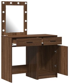 Conjunto de Mesa de Maquilhagem de 2 Peças com LED em Madeira de Carva