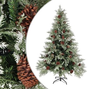 vidaXL Árvore de Natal com pinhas 150 cm PVC e PE verde e branco