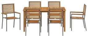 Conjunto de Jantar de Jardim 7 pcs Cinzeto 150 x 90 x 74 cm
