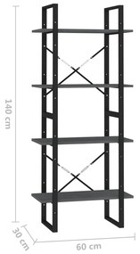 Estante com 4 prateleiras 60x30x140 cm pinho maciço cinzento