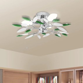 240982 vidaXL Lâmpada teto com folhas de acrílico e cristal branco & verde, 3 E14