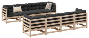 9 pcs conjunto sofás de jardim com almofadões pinho maciço