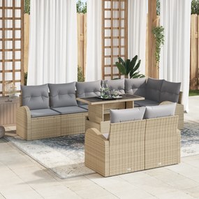 vidaXL Conjunto de 9 Peças de Sofás de Jardim com Almofadas Vime Bege
