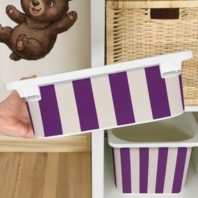 Autocolante para caixa IKEA TROFAST - Riscas roxas (sobre bege)