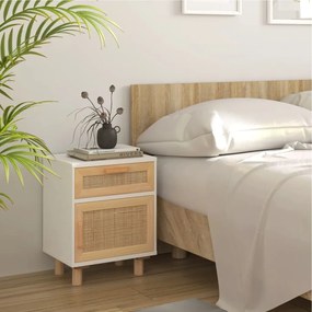 Mesa de cabeceira pinho maciço e vime natural branco