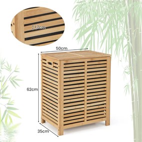 Cesto de roupa suja de bambu 80 L Organizador de roupa suja de bambu Organizador de ripas para lavandaria Quarto e casa de banho 50 x 35 x 62 cm Natur