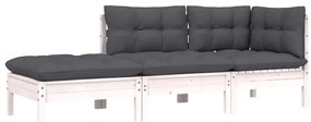 3 pcs conjunto lounge jardim c/ almofadões pinho maciço branco