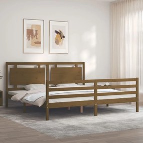 Estrutura cama c/ cabeceira 200x200cm maciço castanho-mel