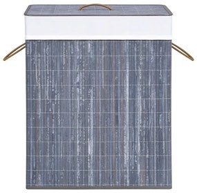 Cesto para roupa suja c/ 2 secções 100 L bambu cinzento