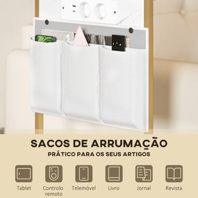 Mesa Auxiliar com Estação de Carga Mesa Lateral com 2 Entradas USB 1 Entrada USB-C e Bolsa Organizadora 25,5x40x71 cm Branco