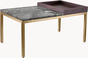 Mesa de centro com tampo em mármore e tabuleiro em madeira Forma