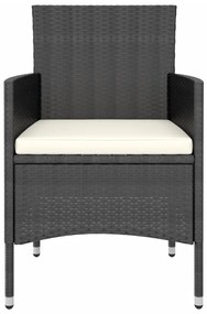 3 pcs conjunto de jantar para jardim vime PE preto