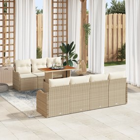 Conjunto de Sofá de Jardim de 8 peças com Almofadas Bege Polyrattan, S