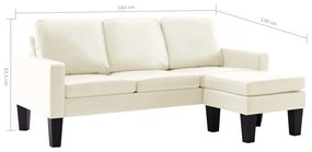 Sofá Lídia Chaise Longue - De 3 Lugares com Apóio de Pés - Cor Creme -