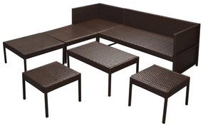 6 pcs conjunto lounge jardim c/ almofadões vime PE castanho