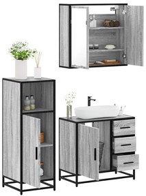 3 pcs Conjunto móveis casa de banho madeira proc. cinza sonoma