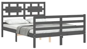 Estrutura de cama com cabeceira 140x190 cm madeira maciça cinza