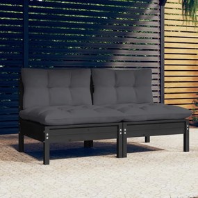 vidaXL Sofá de jardim 2 lugares com almofadões antracite pinho maciço