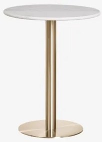 Mesa De Bar Redonda Em Pedra Natural Xiren Ø60 Cm & Mármore Branco Guangxi - Dourado Escovado - Sklum