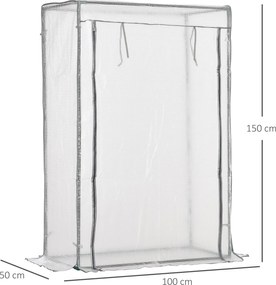 Estufa de jardim, estufa de varanda, lona reforçada com PE, estrutura em aço, porta enrolável com fecho de correr, 100 x 50 x 150 cm, branca