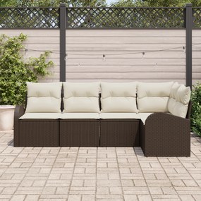 Conjunto de Sofás de 5 Peças para Jardim com Almofadas Castanho Vime P