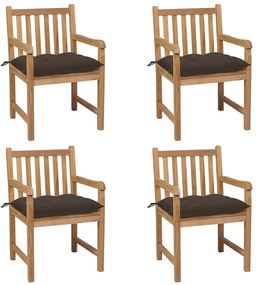 Cadeiras de jardim c/ almofadões cinza-acast. 4 pcs teca maciça