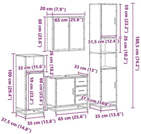 4 pcs conjunto móveis casa de banho derivados de madeira preto