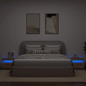 Mesa cabeceira c/ LED derivados de madeira carvalho artisiano
