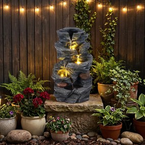 Fonte de Jardim em Cascata, 27 x 20,5 x 45,5 cm, Luzes LED Integradas, Cinzento