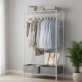 Guarda roupa aberto 40 x 90 x 180 cm com 2 gavetas em branco e cinzento