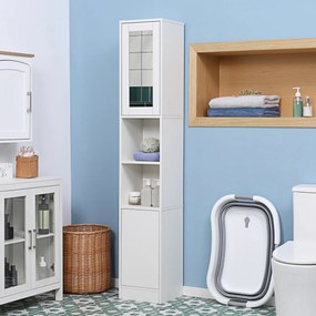 Armário casa de banho 30 x 28 x 170 cm, móvel de arrumação em coluna com espelho, 2 portas, prateleiras ajustáveis, branco