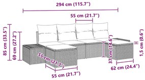 Conjunto de Sofá de Jardim de 6 Peças com Almofadas Preto Rattan PE Ac