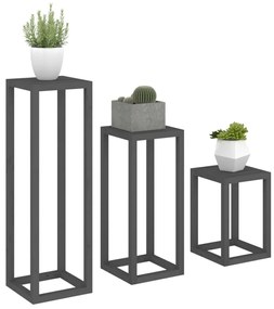 3 pcs conjunto de suporte plantas pinho maciço cinza