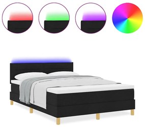 Cama Box Spring com Colchão e LED Preto 160x200 cm Tecido