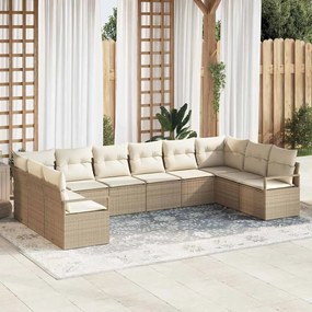 Conjunto de Sofá vidaXL de 10 Peças com Almofadas em Bege Poly Rattan