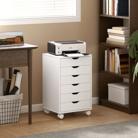 Bloco de Gavetas Móvel Arquivador com 6 Gavetas Suporte para Impressora com Rodas 40x35x63 cm Branco