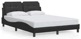 Estrutura cama c/ luzes LED 140x190 cm couro artificial preto