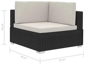 Conjunto sofás de jardim c/ almofadões 4 pcs vime PE preto