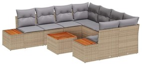 Conjunto de Sofá de Jardim vidaXL 9 Peças com Almofadas Bege Rattan Po