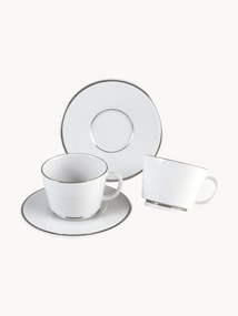 Chávenas de café em porcelana artesanal com pires e rebordo em platina pintado à mão Vitruv, 2 uni.