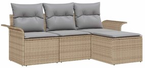 Conjunto de Sofás de Jardim de 4 Peças com Almofadas Bege Rattan
